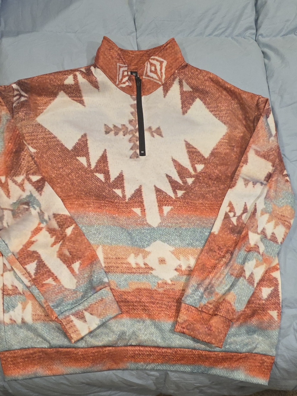 Patterned Quarter-Zip Sweater - Orange & Cream